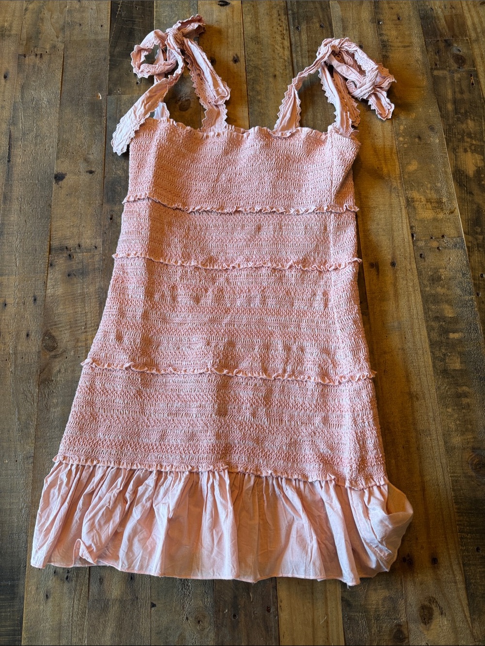 Chelsea & Violet Pink Smocked Mini Sundress with Ruffle Hem